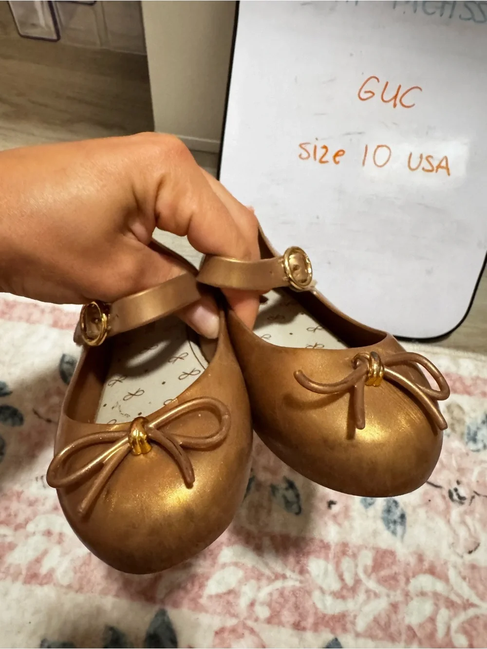 Mini Melissa Girls Metallic Gold Mary Jane Ballet Flats